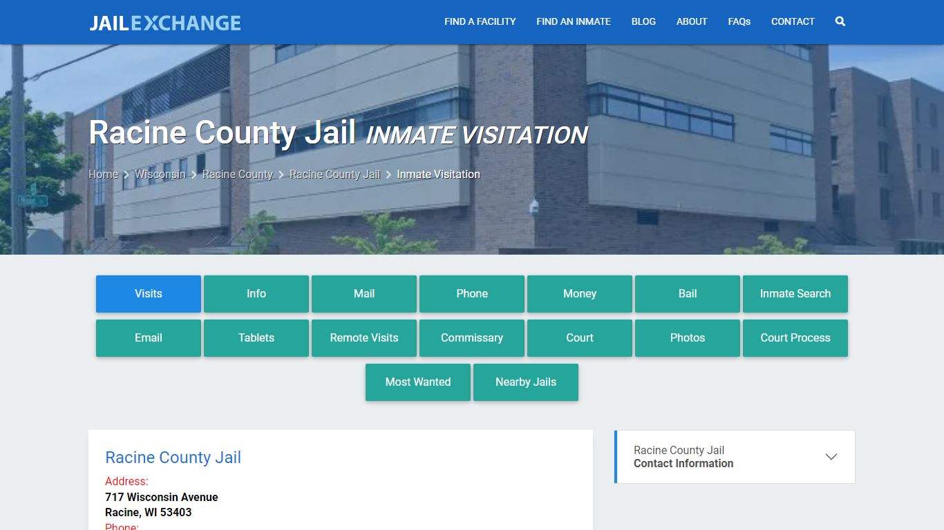 Inmate Visitation - Racine County Jail, WI - Jail Exchange