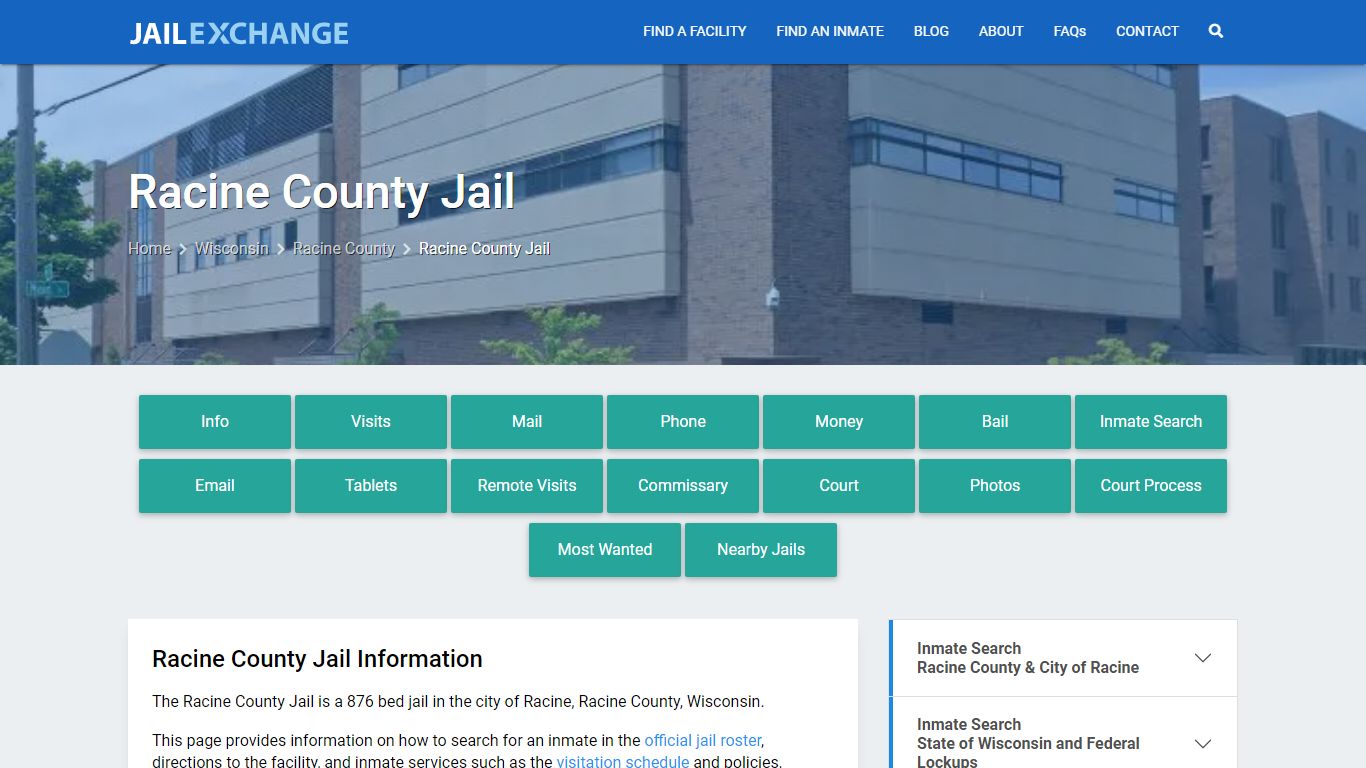 Racine County Jail, WI Inmate Search, Information